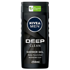 NIVEA MEN Deep Clean Shower Gel for Men BODY ,FACE & HAIR - 250 ml DISC 20%