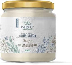 INFINITY NATURALS SEA SALT & LAVENDER ESSENTIAL OIL BODY SCRUB 325GM