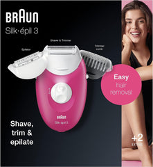 BRAUN SILK-ÉPIL 3 3410 EPILATOR FOR LONG-LASTING HAIR REMOVAL, SHAVER AND TRIMMER HEAD
