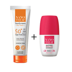 NANO TREAT SUNSCREEN DRY TOUCH SPF 50+ HYDRATING GEL CREAM 50ML + NANO TREAT DEODORANT ROLL ON SWEET PEACH 50ML