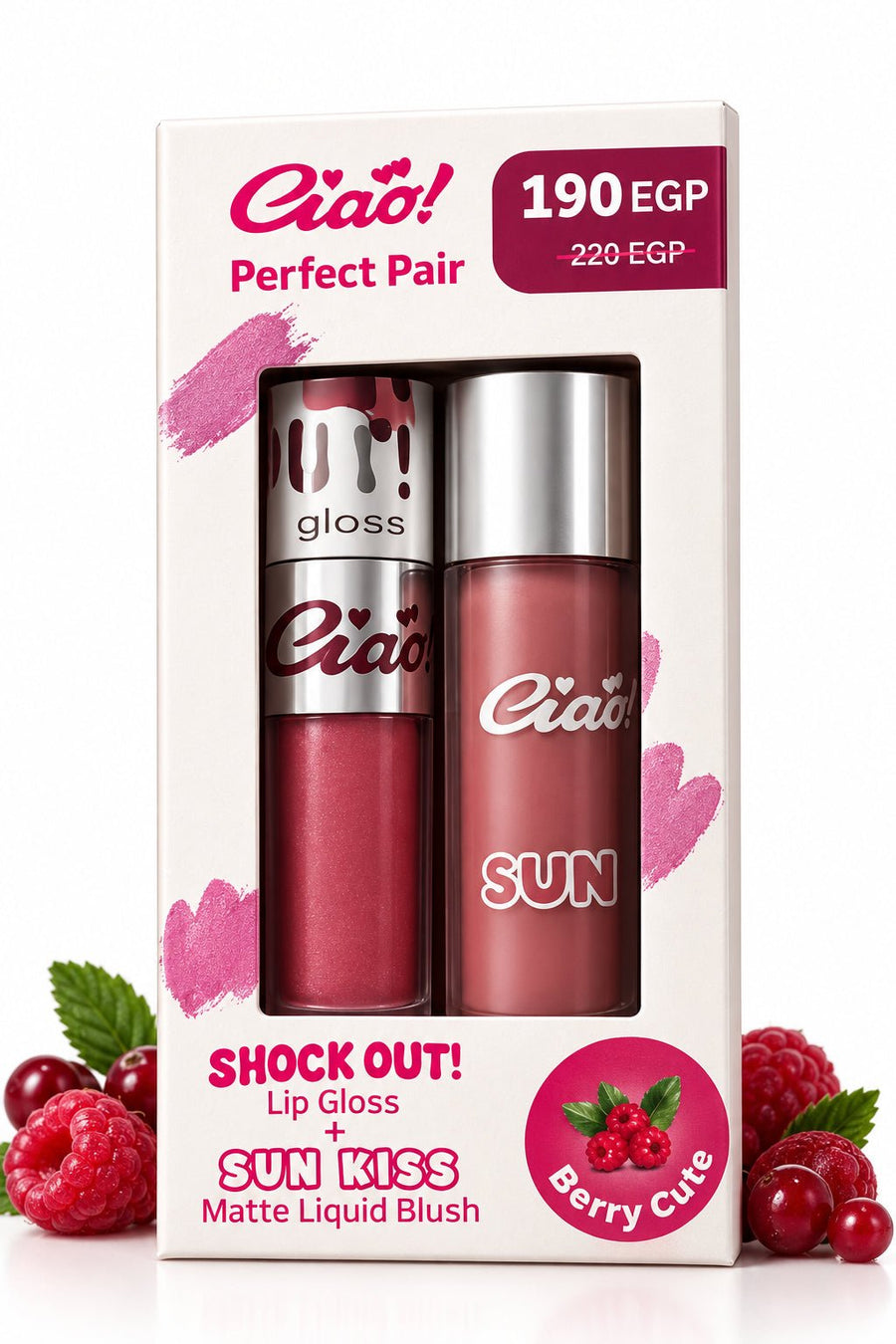 CIAO PERFECT PAIR SHOCK OUT! (LIP GLOOS 13 + SUNKISS BLUSH 4) BERRY CUTE - Anwar Store