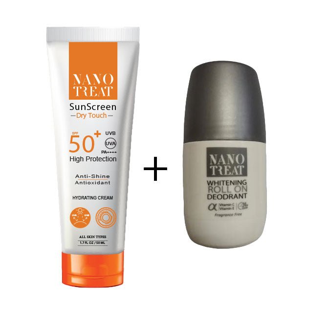 NANO TREAT SUNSCREEN DRY TOUCH SPF 50+ HYDRATING GEL CREAM 50ML + NANO TREAT DEODORANT ROLL ON FRAGRANCE FREE 50ML - Anwar Store