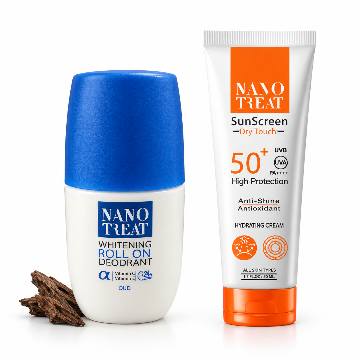 NANO TREAT SUNSCREEN DRY TOUCH SPF 50+ HYDRATING GEL CREAM 50ML + NANO TREAT DEODORANT ROLL ON OUD 50ML - Anwar Store