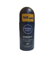 NIVEA MEN DEEP BLACK CARBON DARK WOOD 48H ANTI PERSPIRANT ROLL ON 50ML DISC 15% - Anwar Store