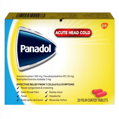 PANADOL ACUTE HEAD COLD 20 FILM COATED TAB - Anwar Store