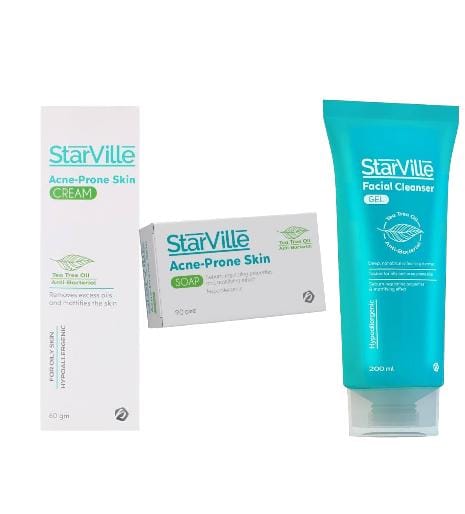 STARVILLE FACIAL CLEANSER 200ML + ACNE PRONE SKIN CREAM 60GM + ACNE PRONE SKIN SOAP 90GM OFFER - Anwar Store