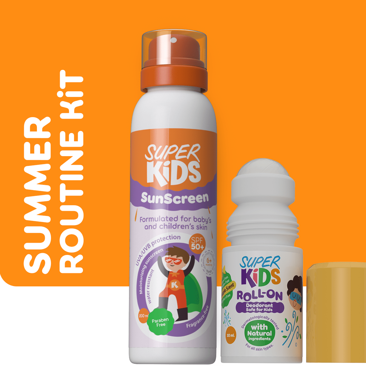 SUPER KIDS SUMMER KIT SUNSCREEN LOTION 200ML+ ROLL ON PINEAPPLE SCENT 30ML - Anwar Store