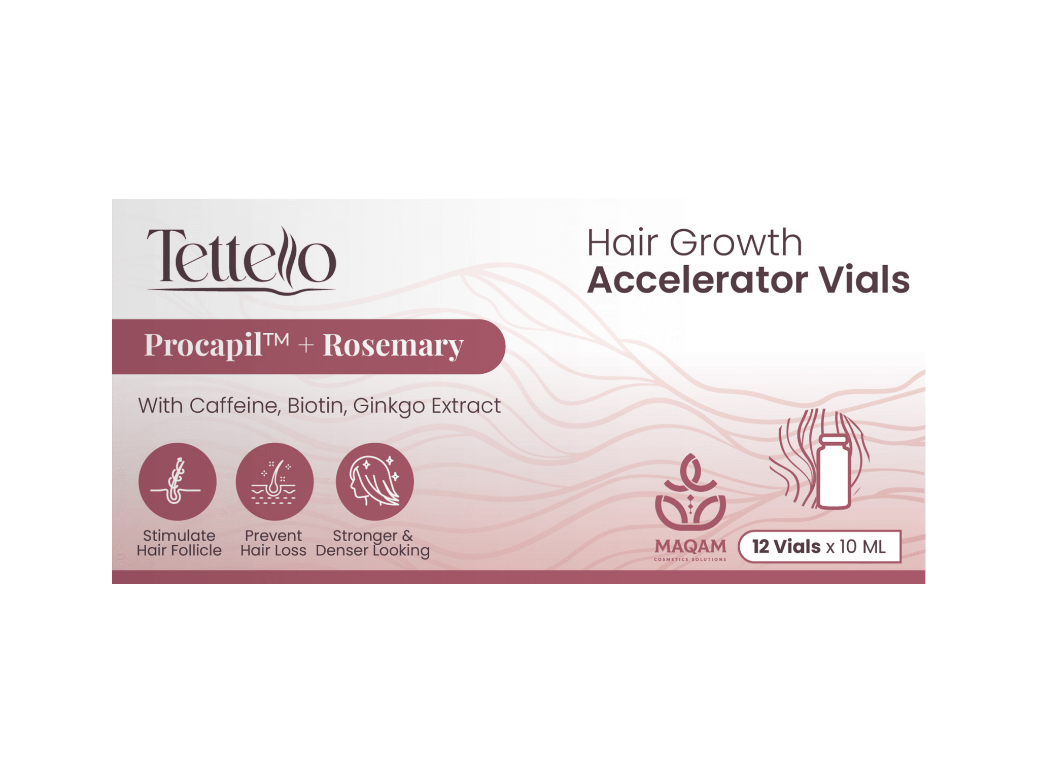 TETTELLO HAIR GROWTH 12VIALS PROCAPIL+ROSEMARY WITH CAFFEINE+BIOTIB+GINKGO EXTRACT 10ML - Anwar Store