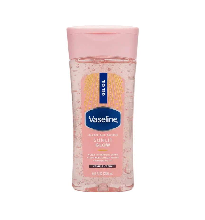 VASELINE GLAZED AND GLISTEN SUNLIT GLOW BODY GEL OIL VANILLA COCOA 200 ML - Anwar Store