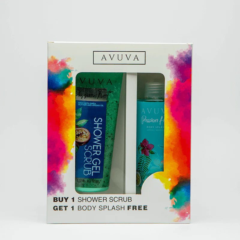 AVUVA PASSION FRUIT SHOWER SCRUB 185G + BODY SPLASH 253ML FREE Anwar Store