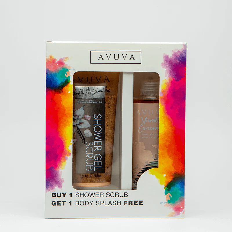 AVUVA VANILLA MARSHMALLOW SHOWER SCRUB 185G + BODY SPLASH 253ML FREE Anwar Store