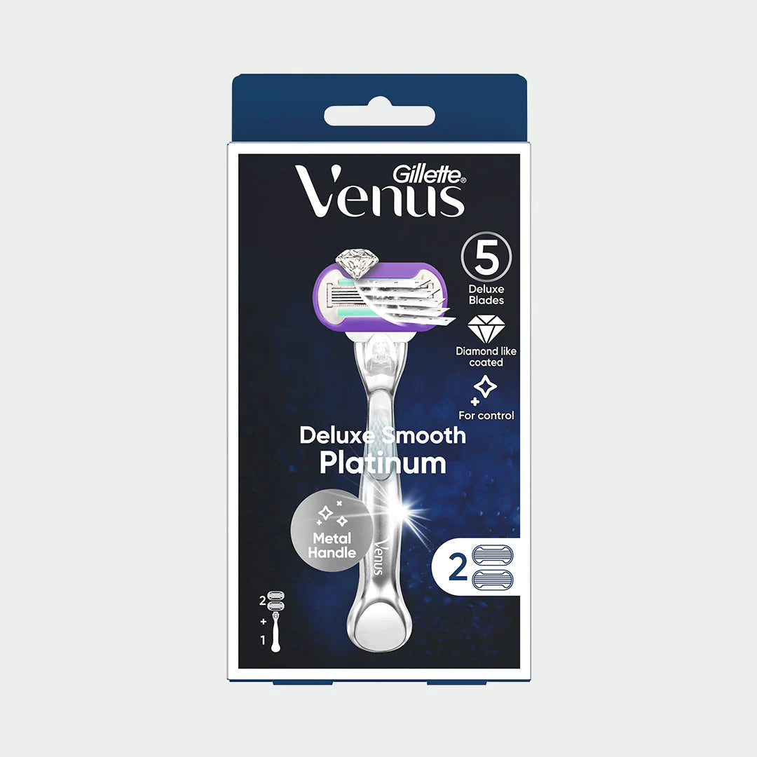 GILLETTE VENUS DELUXE SMOOTH PLATINUM 5 BLADES Razor + 2 CARTRIDGES Anwar Store