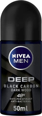 Roll over image to zoom in NIVEA MEN DEEP Black Carbon, Antiperspirant for Men, Antibacterial, Roll-on 50ml Anwar Store