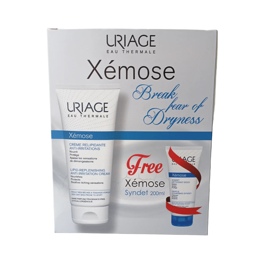 Uriage XÉMOSE - Lipid-Replenishing Anti-Irritation Cream 200ml +  XÉMOSE - Gentle Cleansing Syndet 200ml Free Anwar Store