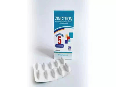Zinctron ( Zinc 11 mg + Copper 0.9 mg + Calcium Ascorbate 107 mg + Vitamin B6 1.625 mg + Citrus Bioflavonoids 150 mg ) 30 capsules Anwar Store