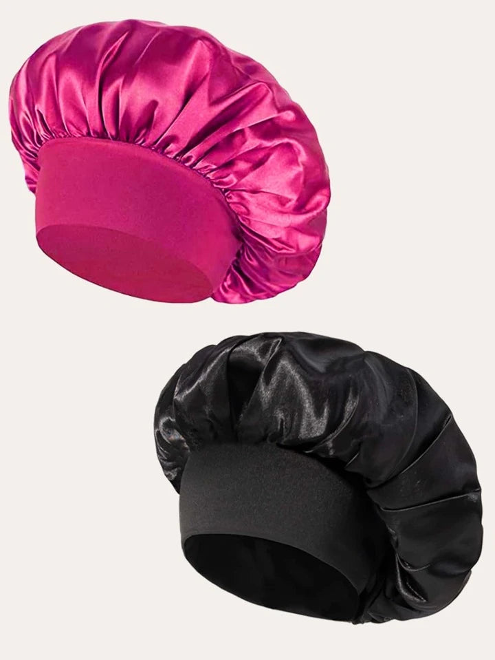 SHEIN SATIN BONNET (BLACK+PINK) 2PCS
