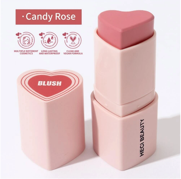 HECI BEAUTY 3-IN-1 HEART-SHAPED CREAM BLUSHER CANDY ROSE 7G