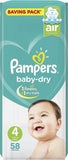 PAMPERS NEW BABY-DRY DIAPERS SIZE 4 (9 - 18 KG) 58 DIAPERS