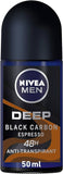 NIVEA MEN DEEP Black Carbon Espresso, Antiperspirant for Men, Antibacterial, Roll-on 50ml