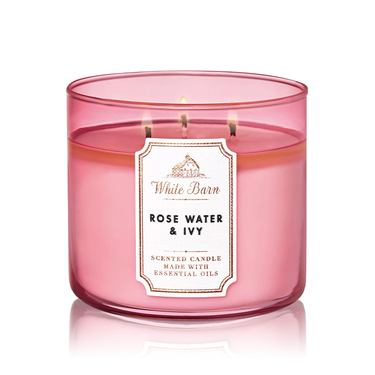 BATH & BODY WHITE BARN ROSE WATER & IVY CANDLE 411GM