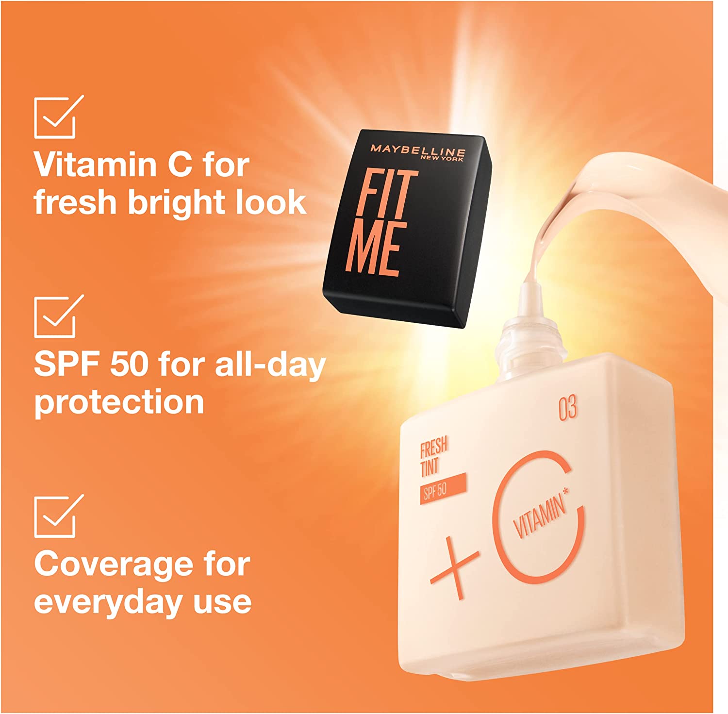 MAYBELLINE FIT ME FOUNDATION 02 FRESH TINT SPF50+ VITAMIN C 30ML