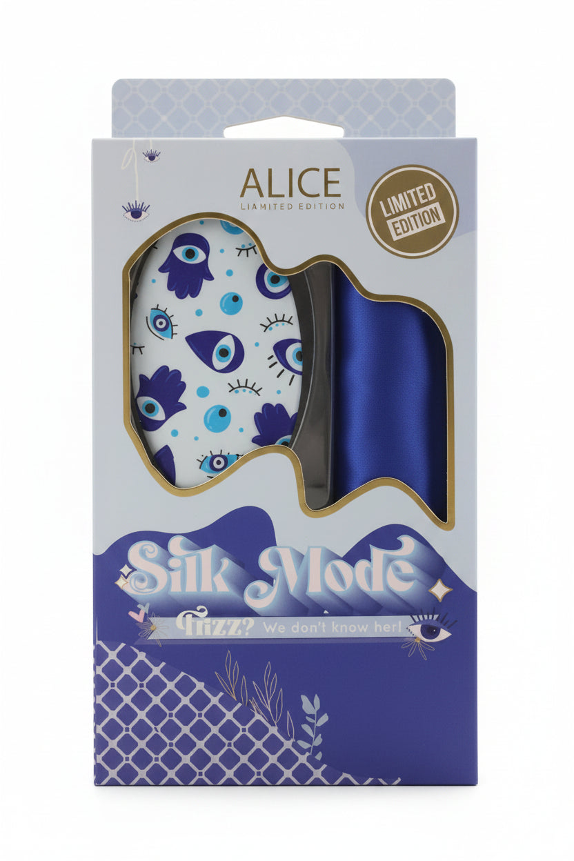 ALICE SILK MODE  HAIRBRUSH+SATIN BONNET (BLUE)
