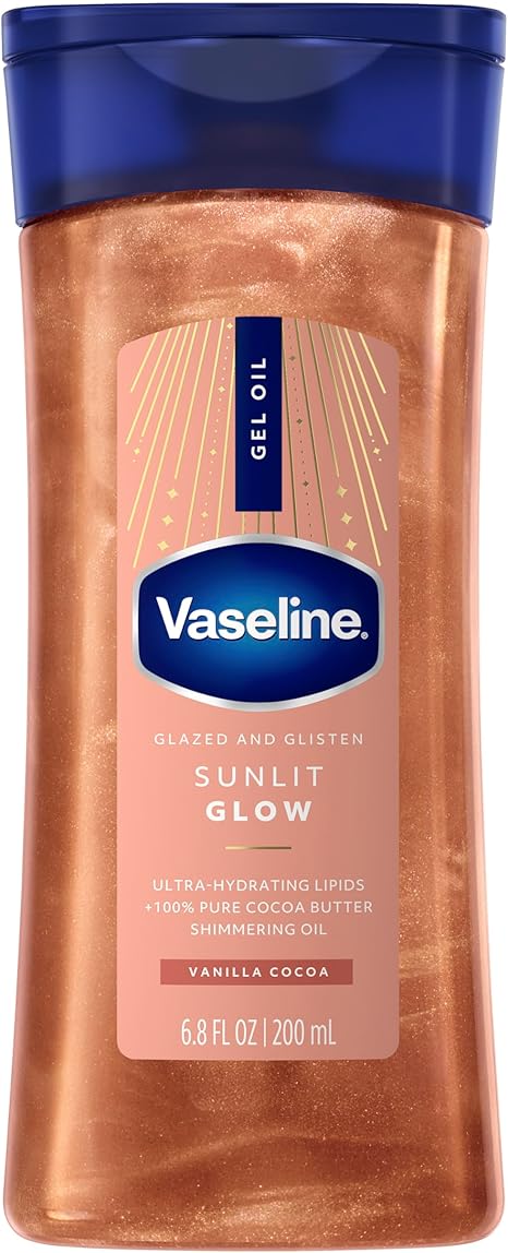 VASELINE GLAZED AND GLISTEN SUNLIT GLOW BODY GEL OIL VANILLA COCOA 200 ML