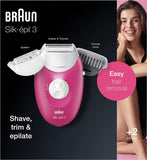 BRAUN SILK-ÉPIL 3 3410 EPILATOR FOR LONG-LASTING HAIR REMOVAL, SHAVER AND TRIMMER HEAD