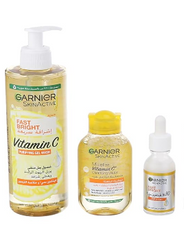 GARNIER SET (GEL WASH 400ML + MICELLAR VIT C 100ML+ VIT C SERUM 30ML + MAKEUP BAG GIFT )