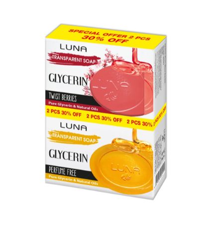 Luna - Glycerine Soap Pack of TWO 72gm Twist + fragrance Free