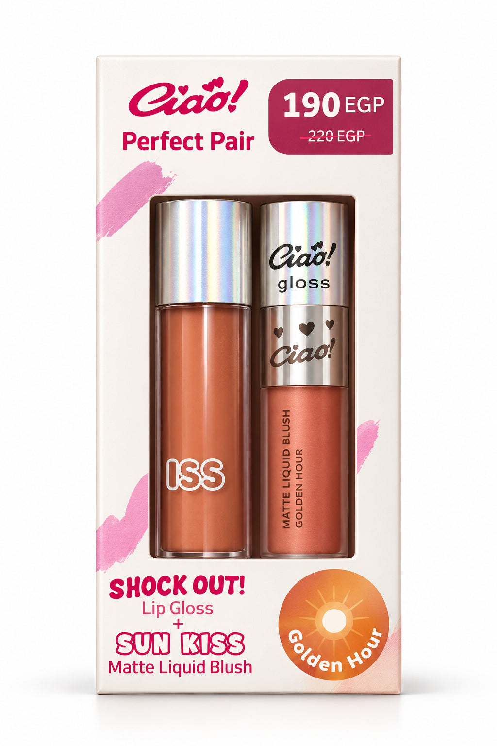 CIAO PERFECT PAIR SHOCK OUT! (LIP GLOOS 14 + SUNKISS BLUSH 3) GLODEN HOUR