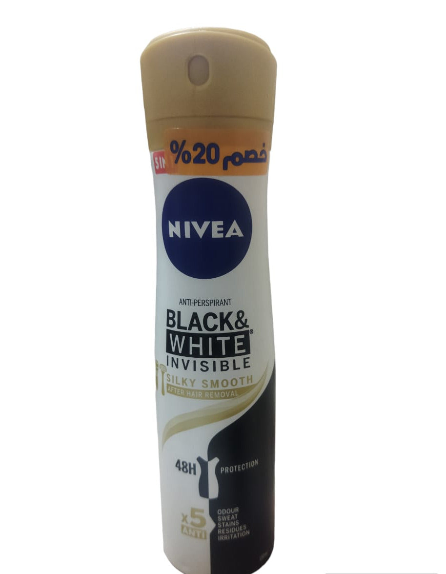 NIVEA WOMEN BLACK & WHITE SILKY SMOOTH SPRAY 150ML DISC 20%