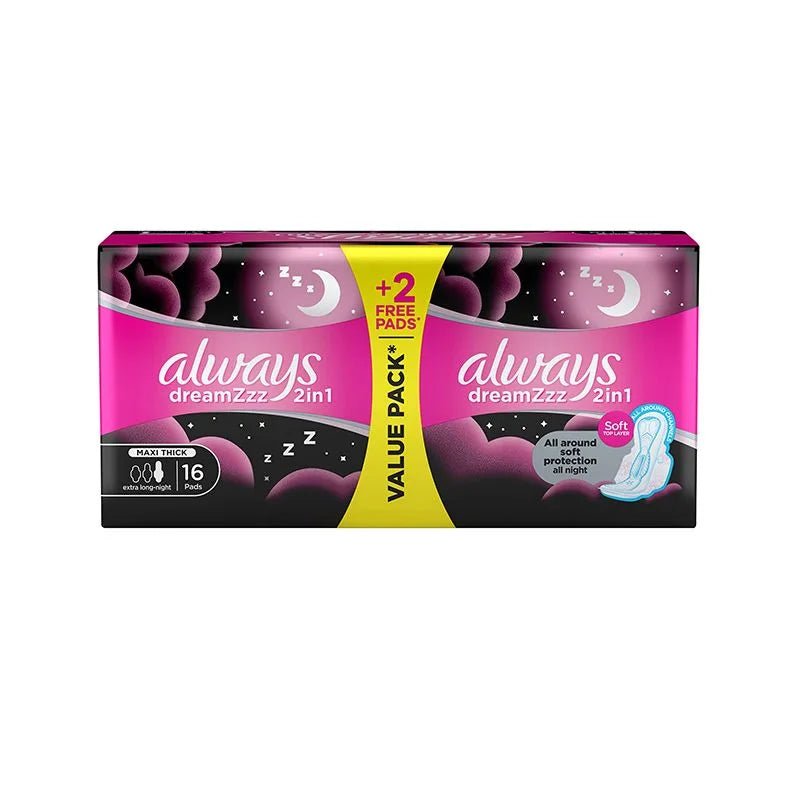 ALWAYS DREAM MAXI THICK EXTRA LONG NIGHT PADS 16PADS +2 FREE PADS - Anwar Store