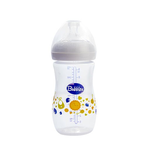 BUBBLES NATURAL FEEDING BOTTLE 280 ML – WHITE (6 month) - Anwar Store