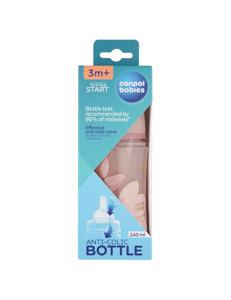 CANPOL BABIES ANTI-COLIC BOTTLE EASYSTART PINK 240ML (3 month +)