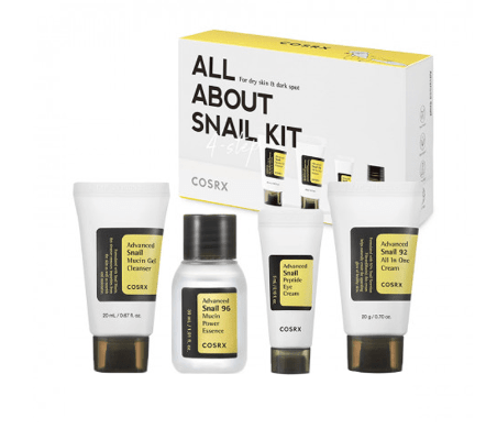 COSRX ALL ABOUT SNAIL KIT FOR DRY SKIN & DARK SPOT (cleanser 20ml+cream 20g+eye cream 5ml+serum 30ml) - Anwar Store