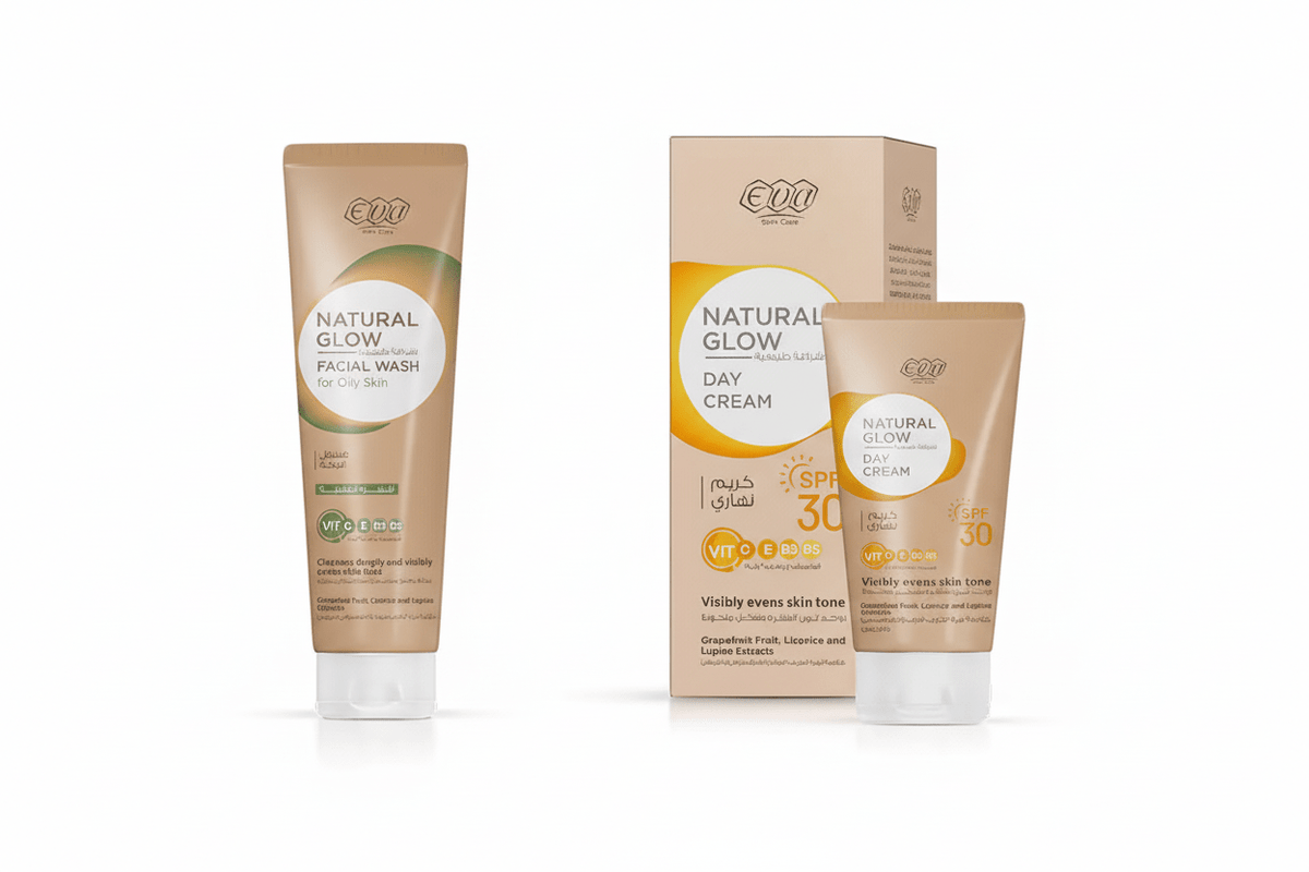 Eva Natural Glow Facial Wash For Oily Skin 100ml + Day Cream With SPF - واقي شمس إيفا 100 مل