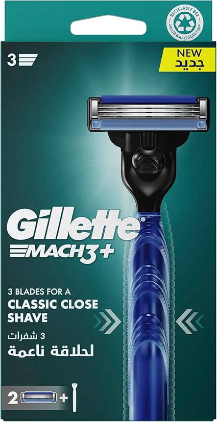 Gillette Mach 3 Razor, 3 bladed, 2 Count Blades Refills - Anwar Store