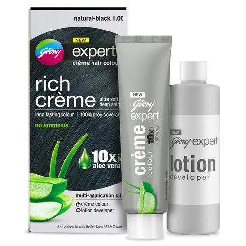Godrej Expert Rich Crème Hair Colour for Women & Men – NATURAL BLACK Shade 1.00 (50ml + 50g) - Anwar Store
