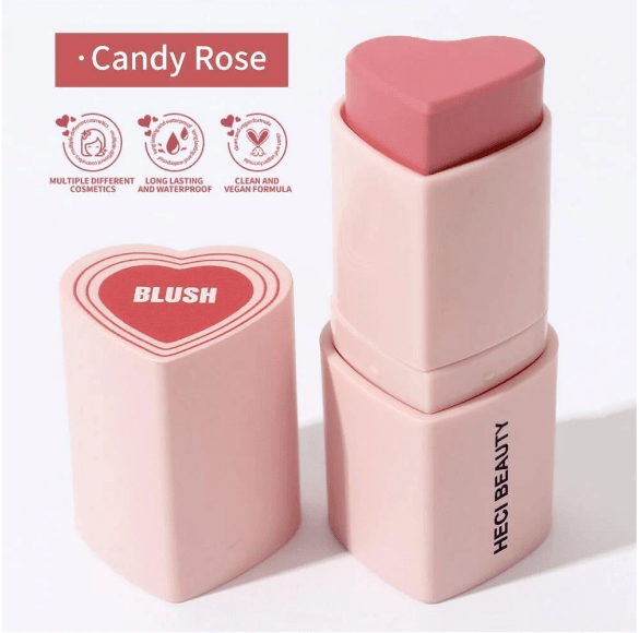 HECI BEAUTY 3-IN-1 HEART-SHAPED CREAM BLUSHER CANDY ROSE 7G - Anwar Store