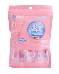 BEAUTY SYSTEM 5 IN 1 MINI TRAVEL TOOTH BRUSH PEACH
