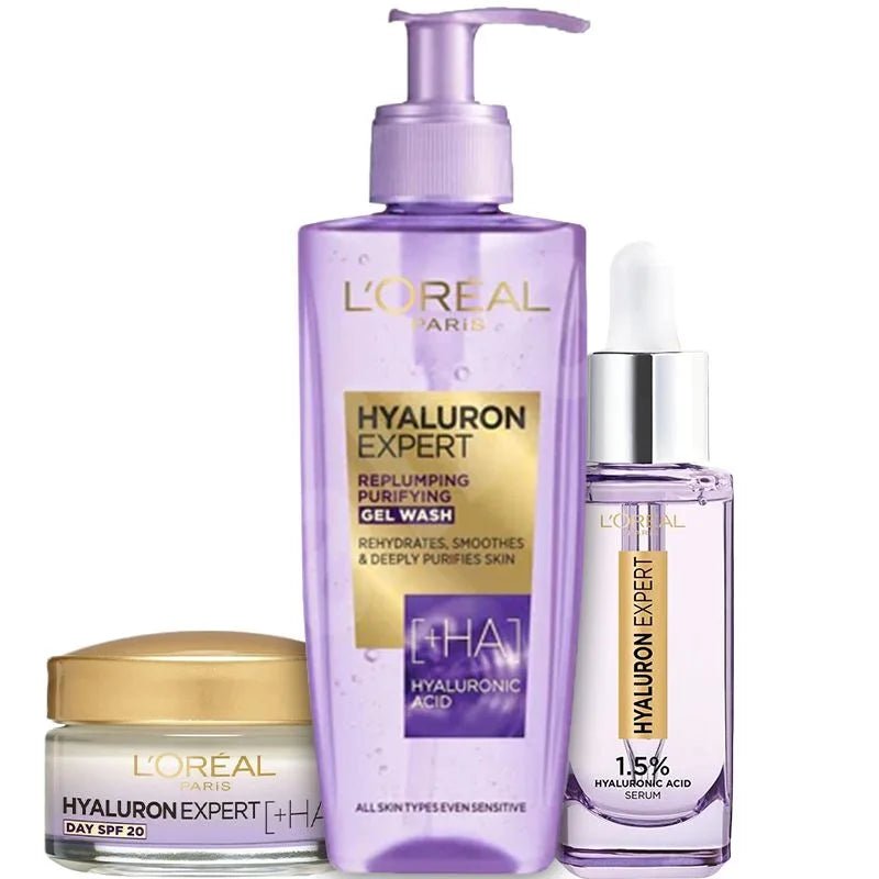 LOREAL HYALURON SERUM 30ML + CREAM 50ML +GEL WASH 200ML OFFER - Anwar Store