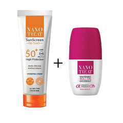 NANO TREAT SUNSCREEN DRY TOUCH SPF 50+ HYDRATING GEL CREAM 50 ML + NANO TREAT DEODORANT ROLL ON ROSE VANILLA 50ML - Anwar Store