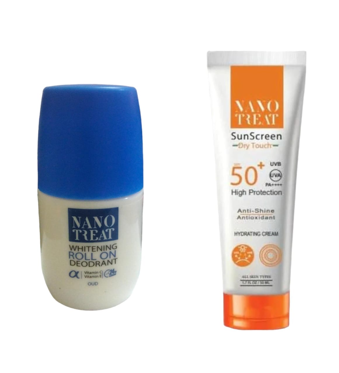 NANO TREAT SUNSCREEN DRY TOUCH SPF 50+ HYDRATING GEL CREAM 50ML + NANO TREAT DEODORANT ROLL ON OUD 50ML - Anwar Store