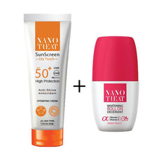 NANO TREAT SUNSCREEN DRY TOUCH SPF 50+ HYDRATING GEL CREAM 50ML + NANO TREAT DEODORANT ROLL ON SWEET PEACH 50ML - Anwar Store