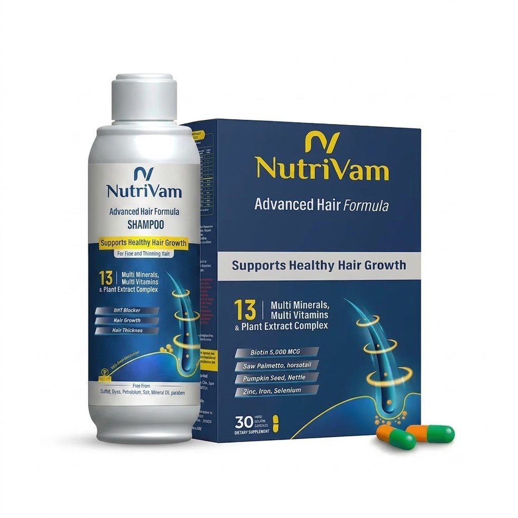 NUTRIVAM ADVANCED HAIR FORMULA 30CAP+NUTRIVAM ADVANCED HAIR FORMULA SHAMPOO 400ML - Anwar Store