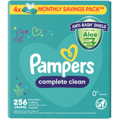 Pampers Complete Clean 256 Baby Wipes (4*64) - حفاضات أطفال بامبرز