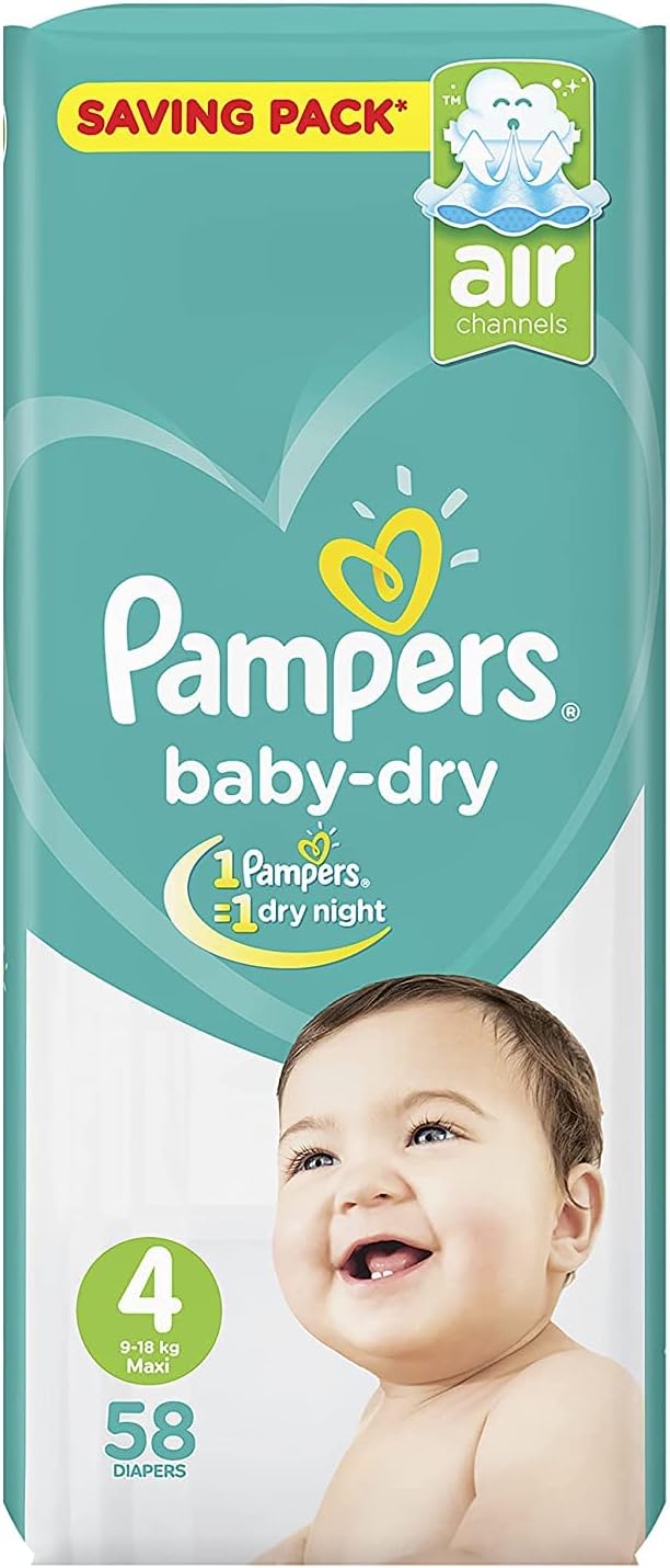 PAMPERS NEW BABY-DRY DIAPERS SIZE 4 (9 - 18 KG) 58 DIAPERS - Anwar Store