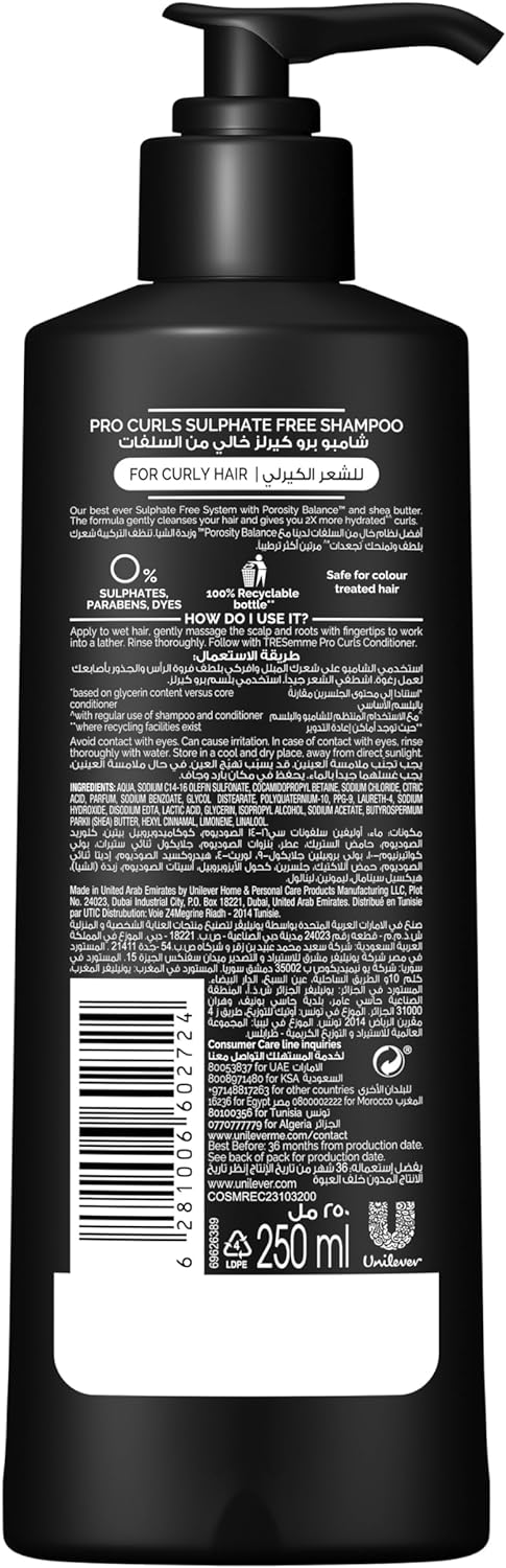 TRESEMME SULFATE FREE SHAMPOO PRO CURLS 250ML - Anwar Store