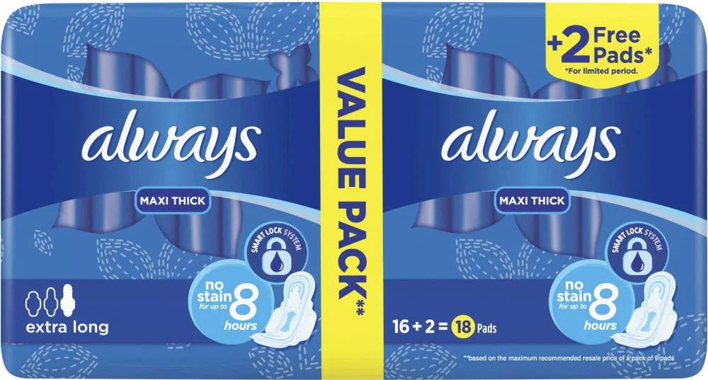 Always Maxi Thick Extra Long Sanitary Pads with Wings – 18 Pieces  DAY&NIGHT Anwar Store